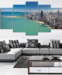 Chicago Wall Art, Chicago Wall Decor, Chicago Canvas Art, Chicago Day view 5 Pieces Canvas Print, Chicago Skyline, Chicago Artwork, Framed