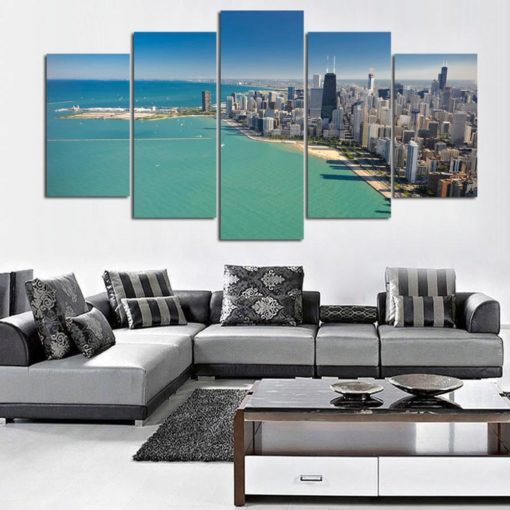 Chicago Wall Art, Chicago Wall Decor, Chicago Canvas Art, Chicago Day view 5 Pieces Canvas Print, Chicago Skyline, Chicago Artwork, Framed