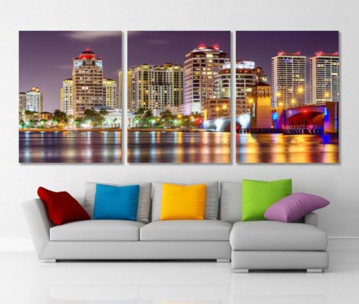 West Palm Beach Panoramic Canvas Art Palm Beach Canvas Print Palm Beach Photo Florida Skyline Florida Wall Art Florida Print Florida Decor
