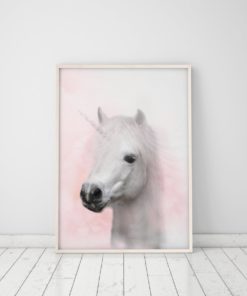 Wall Art Unicorn Print Girls Room Decor Horse Art Unicorn Art Print Pink Nursery Decor Unicorn Poster White