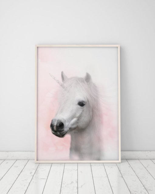 Wall Art Unicorn Print Girls Room Decor Horse Art Unicorn Art Print Pink Nursery Decor Unicorn Poster White