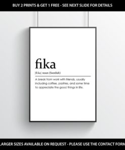 Fika Wall Print | Poster | Typography | Definition Quote | Monochrome | Dictionary