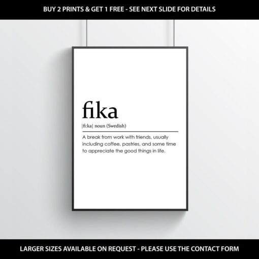 Fika Wall Print | Poster | Typography | Definition Quote | Monochrome | Dictionary