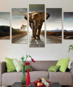 Elephant Wall Art, Elephant Canvas Art, Elephant Road 5 Piece Canvas Print, Elephant Wall Decor, Elephant Framed Canvas