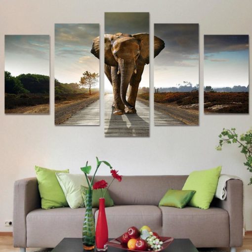 Elephant Wall Art, Elephant Canvas Art, Elephant Road 5 Piece Canvas Print, Elephant Wall Decor, Elephant Framed Canvas