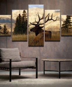 Elk Wall Art, Mountain Canvas Art, Deer Wall Decor, Large Canvas Set, Framed Poster, Split Canvas, Multi Panel, Home Decor, Nature Painting