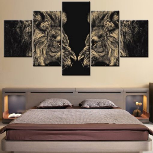 Lion Canvas Art, Lion Wall Art, Lion Reflex Canvas Print, Lion 5 Piece Canvas Art, Lion Wall Decor, Lion Framed Wall Art