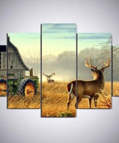 5 Pieces Forest Deer In The Field Canvas