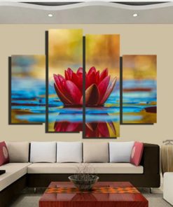 Water Lily Wall Art Canvas Paintings in 1-3-4-5 Panels. A decor & design for your interior house, office...