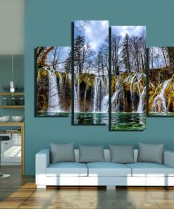 Plitvice Crotia Wall Art Canvas Paintings in 1-3-4-5 Panels. A decor, design for your interior house, office...