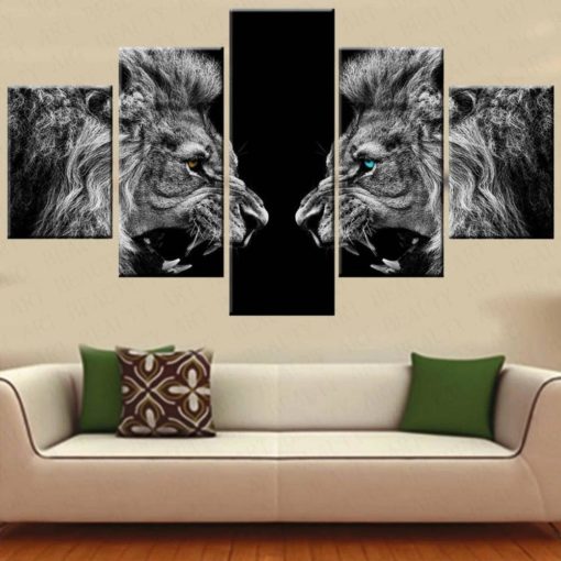 Lion Canvas Art, Lion Wall Art, Lion Reflex Print, Lion Colored Eyes 5 Piece Canvas Art, Lion Wall Decor, Lion Framed Wall Art, BESTSELLER