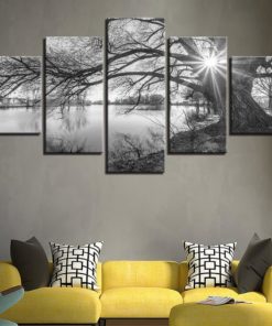 River Wall Art, River Wall Decor, River Canvas Art, River Black and White 5 Piece Canvas Print, River Painting, River Framed Wall Art