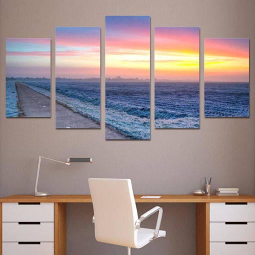 Sunset Beach Canvas Art, Sunset Beach Wall Art, Sunset Beach Path 5 Piece Canvas, Sunset Wall Decor, Sunset Wall Poster Framed