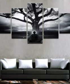 Buddha Meditation Wall Art, Buddha Painting, Buddha Wall Decor, Tree Canvas Art, Meditation Mural, Split Panels, Framed