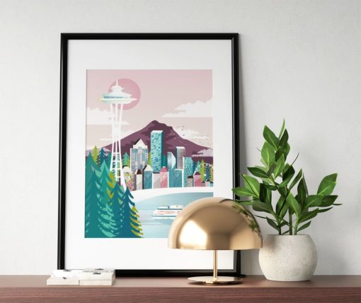 Seattle Skyline | Seattle Print | Travel Poster | City Skyline Art