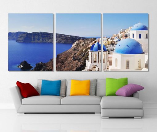 Santorini Panoramic Canvas Art Greece Canvas Print Greek Wall Art Santorini Skyline Home Decor Living Room Decor Office Greece Large Poster