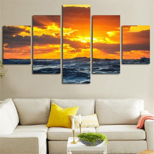 Sunset Canvas Art, Sunset Wall Art, Sunset in the Clouds, Large Artwork, 5 Piece Canvas Print, Sunset Wall Decor, Sunset Framed Canvas
