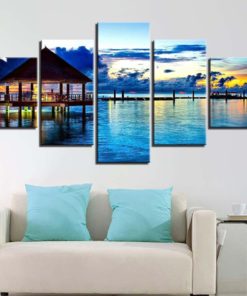Beach Canvas Art, Beach Wall Art, Maldives 5 Piece Canvas Print, Beach Wall Decor, Panels Beach Canvas Art, Framed
