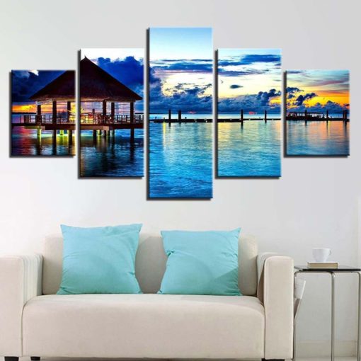 Beach Canvas Art, Beach Wall Art, Maldives 5 Piece Canvas Print, Beach Wall Decor, Panels Beach Canvas Art, Framed