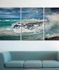 Coast print Coast wall art Coast art Coast decor Storm print set Surprise canvas art Tidal bore print Blue wall decor Nautical wall art set