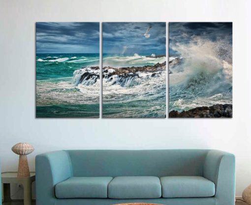 Coast print Coast wall art Coast art Coast decor Storm print set Surprise canvas art Tidal bore print Blue wall decor Nautical wall art set