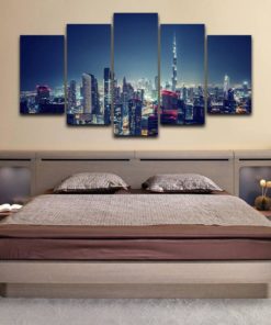 Dubai Canvas Art, Dubai Wall Art, Dubai Night View 5 Piece Canvas Print, Dubai Wall Decor, City View Canvas Art, City View Wall Art Framed