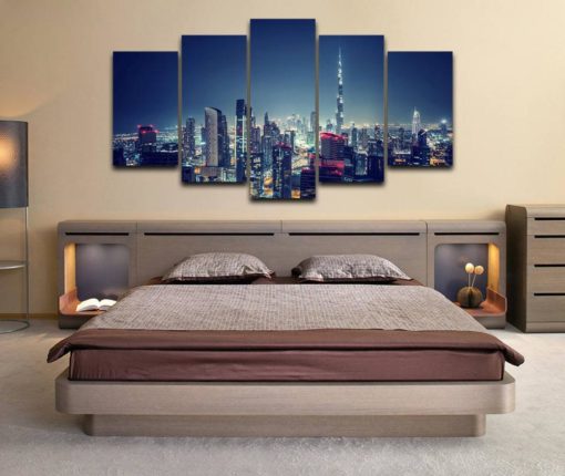 Dubai Canvas Art, Dubai Wall Art, Dubai Night View 5 Piece Canvas Print, Dubai Wall Decor, City View Canvas Art, City View Wall Art Framed