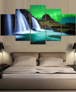 Aurora Borealis Wall Art, Aurora Borealis Canvas Art, Aurora Borealis Landscape Waterfall  5 Piece Canvas Print,  Aurora Borealis Painting