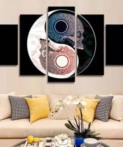Yin and Yang Wall Art, Yin and Yang Wall Decor, Skull Canvas Art, Skull Painting, Black and White Decor, Multi Panel Canvas Print, Framed