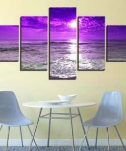 Beach Wall Art, Purple Painting, Seascape Canvas Set, 5 Piece Canvas Art, Ocean Sea Print, Living Room Decor, Seaview Picture