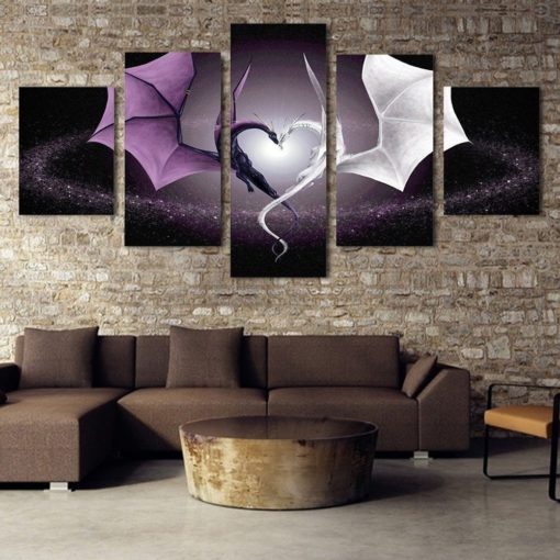 Dragon Wall Art, Dragon Wall Decor, Dragon Canvas Art, Two Dragons 5 Piece Canvas Print, Dragon Wall Painting, Dragon Framed Artwork