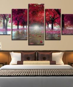 Red Leaves Wall Art, Fall Wall Art, Tree Canvas Art, Wall Decor, Split Canvas, Multi Panel, Painting, Framed Poster, Large Canvas Set, Red