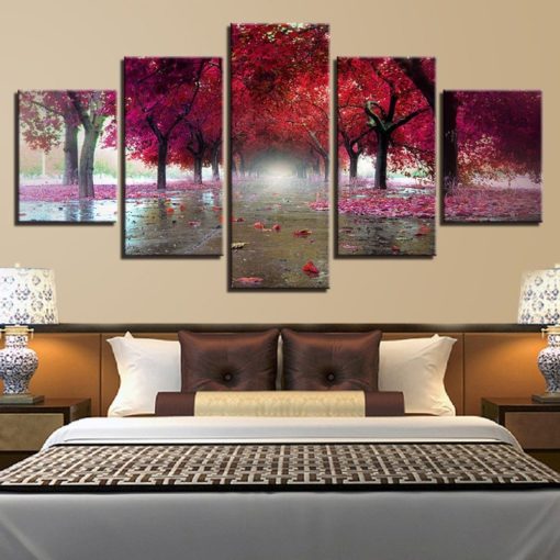 Red Leaves Wall Art, Fall Wall Art, Tree Canvas Art, Wall Decor, Split Canvas, Multi Panel, Painting, Framed Poster, Large Canvas Set, Red