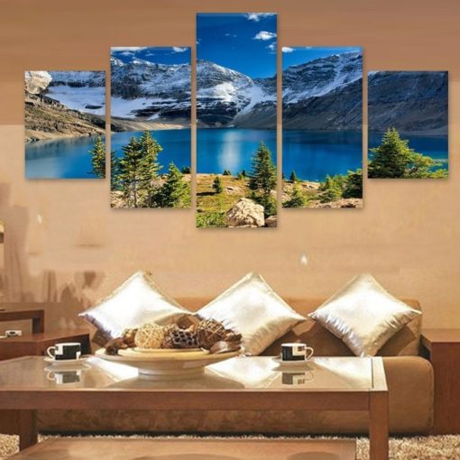 Mountain Wall Art, Lake Canvas Art, Landscape Wall Decor, Multi Panel, Split Canvas, Painting, Framed Poster, Nordic Home Decor, Large Canva