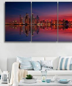 3 panels art Marina at sunset  Dubai city United Arab Emirates UAE canvas Dubai City wall art Dubai canvas Dubai wall art City canvas Sunset