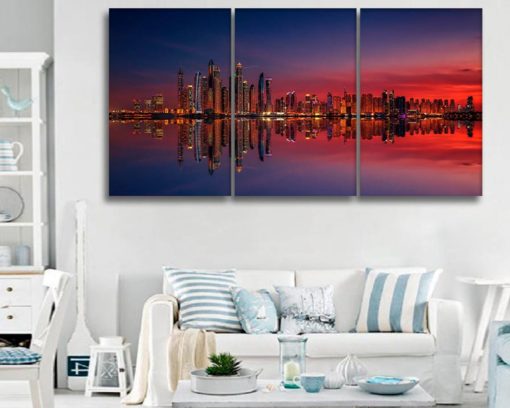 3 panels art Marina at sunset  Dubai city United Arab Emirates UAE canvas Dubai City wall art Dubai canvas Dubai wall art City canvas Sunset