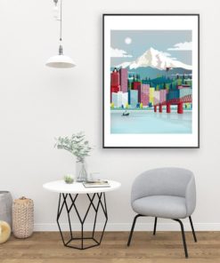 Portland Wall Art | Oregon Skyline | American Cityscape | Mount Hood | Travel Poster