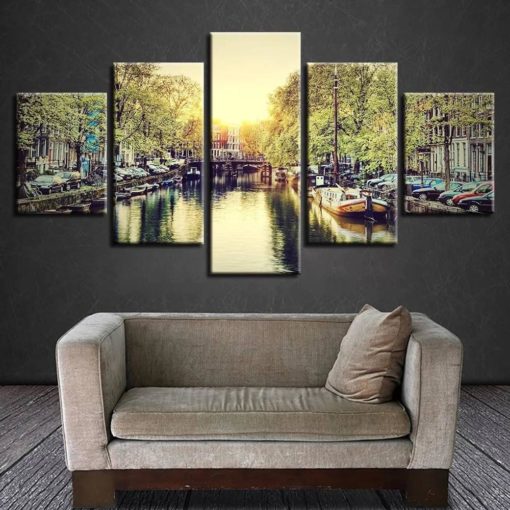 Amesterdam Wall Art, Amesterdam Canvas Art, Amesterdam Multi Panel Print, city, Landscape Painting, Mural, Wall Decor, Framed