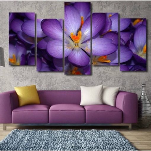 Flower Wall Art, Flower Canvas Art,Flower Painting, Purple Flower 5 Piece Canvas Print, Purple Flower Painting,Purple Flower Wall Decor