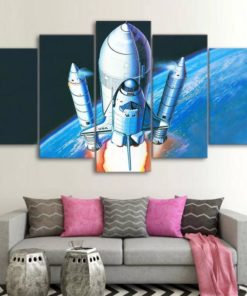 Rocketship Wall Art, Rocketship Canvas Art, Spaceship Painting,Spaceship Canvas Print, Large Space Poster, Framed Artwork