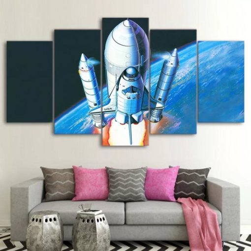 Rocketship Wall Art, Rocketship Canvas Art, Spaceship Painting,Spaceship Canvas Print, Large Space Poster, Framed Artwork