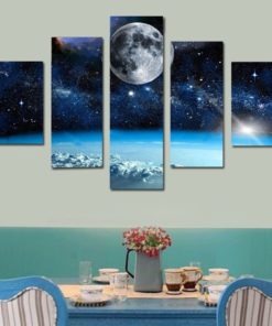 Space Canvas Wall Art, Moon Wall Art, Universe Wall Decor, Star 5 Piece canvas Print, Earth Canvas Art, Starry Sky Wall Art