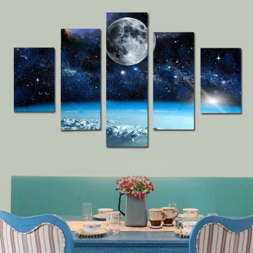 Space Canvas Wall Art, Moon Wall Art, Universe Wall Decor, Star 5 Piece canvas Print, Earth Canvas Art, Starry Sky Wall Art