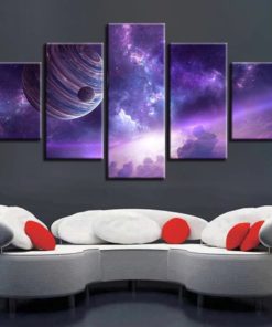 Space Wall Art, Universe Canvas Art, Galaxy Wall Decor, Planet Split Canvas, Multi Panel, Large Canvas Set, Framed Poster, Purple Home Decor
