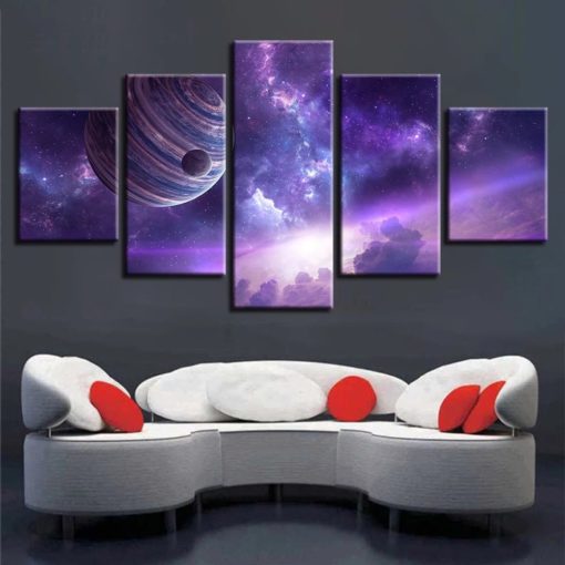 Space Wall Art, Universe Canvas Art, Galaxy Wall Decor, Planet Split Canvas, Multi Panel, Large Canvas Set, Framed Poster, Purple Home Decor