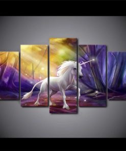Unicorn Wall Art, Unicorn Canvas Art, Magic Wall Decor, Dream Wall Art, Gift For Girl, Girly Bedroom, 5 piece Girl Bedroom Decor, Fantasy