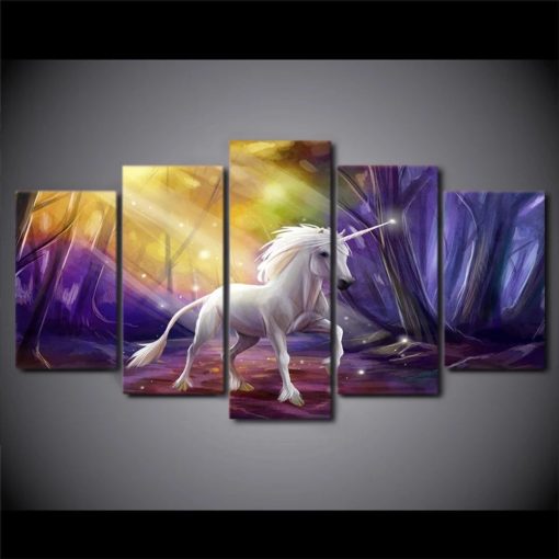 Unicorn Wall Art, Unicorn Canvas Art, Magic Wall Decor, Dream Wall Art, Gift For Girl, Girly Bedroom, 5 piece Girl Bedroom Decor, Fantasy