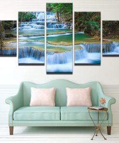 Waterfall Canvas Art, Down The River Wall Art, Waterfall Wall Decor, Waterfalls 5 Piece Canvas Print, Lake view Canvas Art, Framed