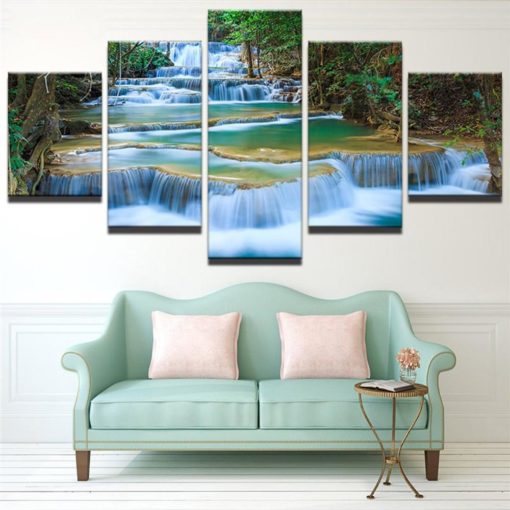 Waterfall Canvas Art, Down The River Wall Art, Waterfall Wall Decor, Waterfalls 5 Piece Canvas Print, Lake view Canvas Art, Framed
