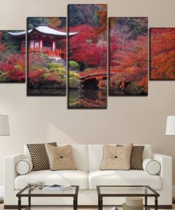 Autumn Forest Wall Art, Read Leafs Forest Canvas Art, Landscape Painting, Home Decor, Multi Panels, Mural, Split Canvas